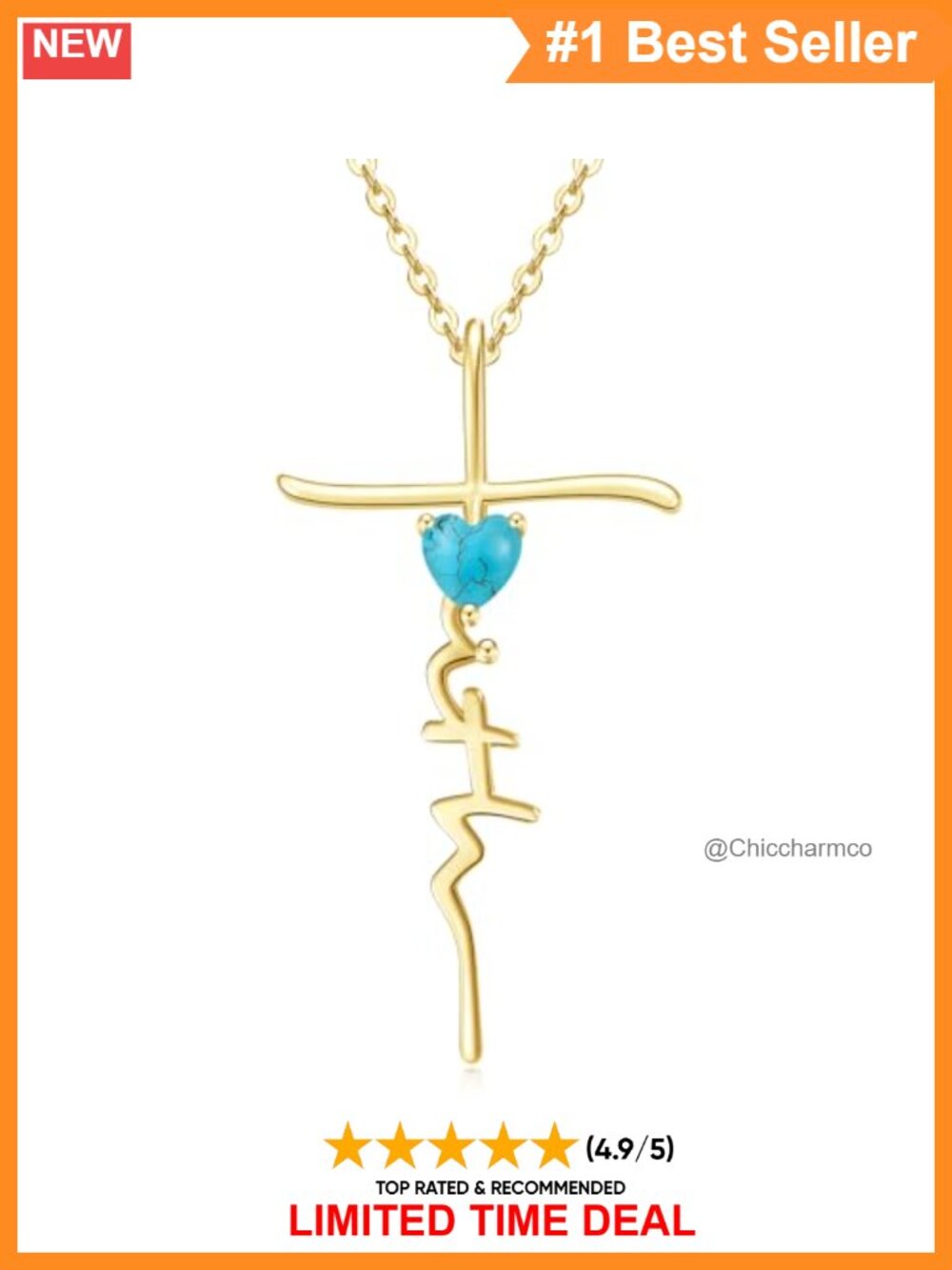 14k Gold Plated Heart Cross Birthstone Pendant Necklace
